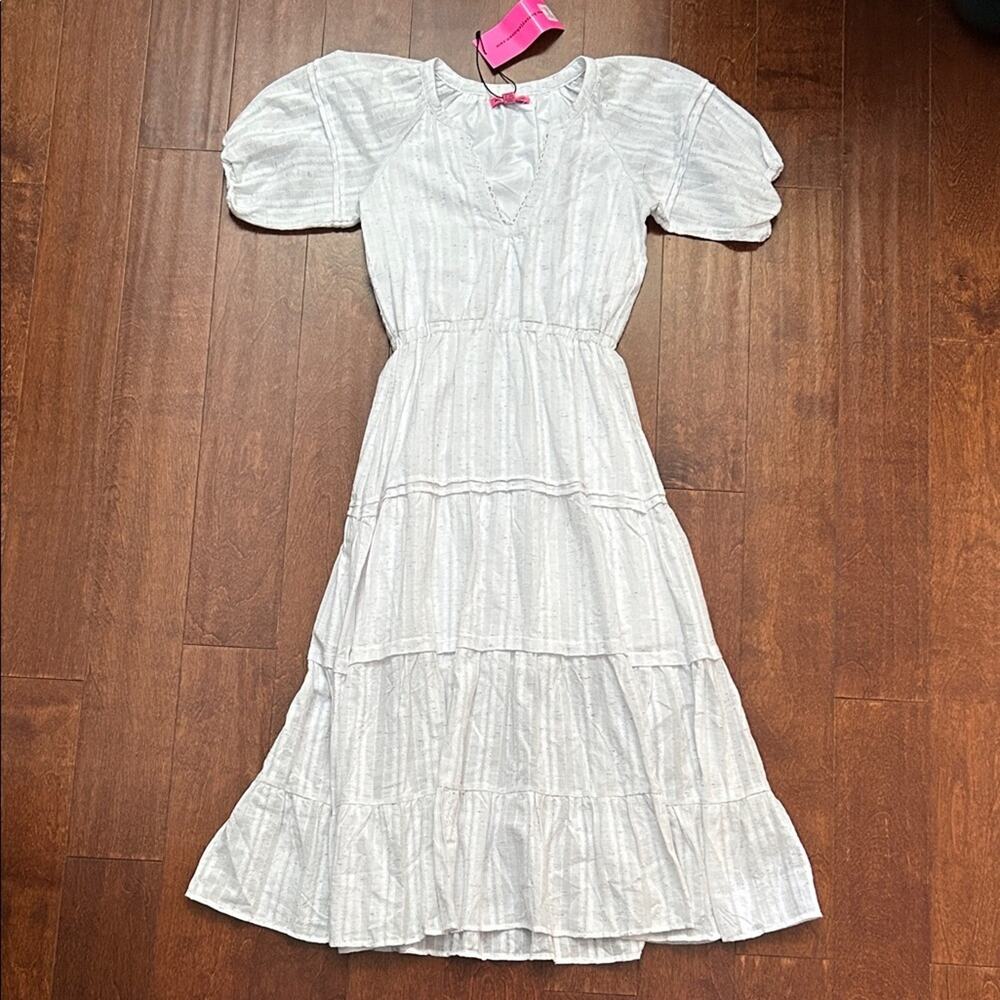 Betsey Johnson Spectator Tiered Midi Dress, White & Colored Speckles SizeXS, NWT